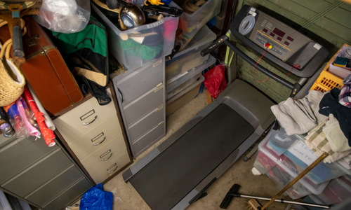 cluttered garage gym